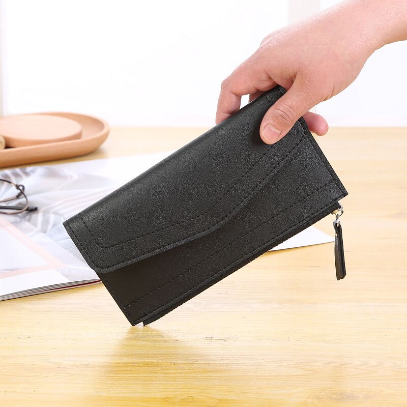 Simple Zipper Envelope Ladies Wallet Mid-length Large-capacity Women's Wallet Multi-card Card Holder: Black