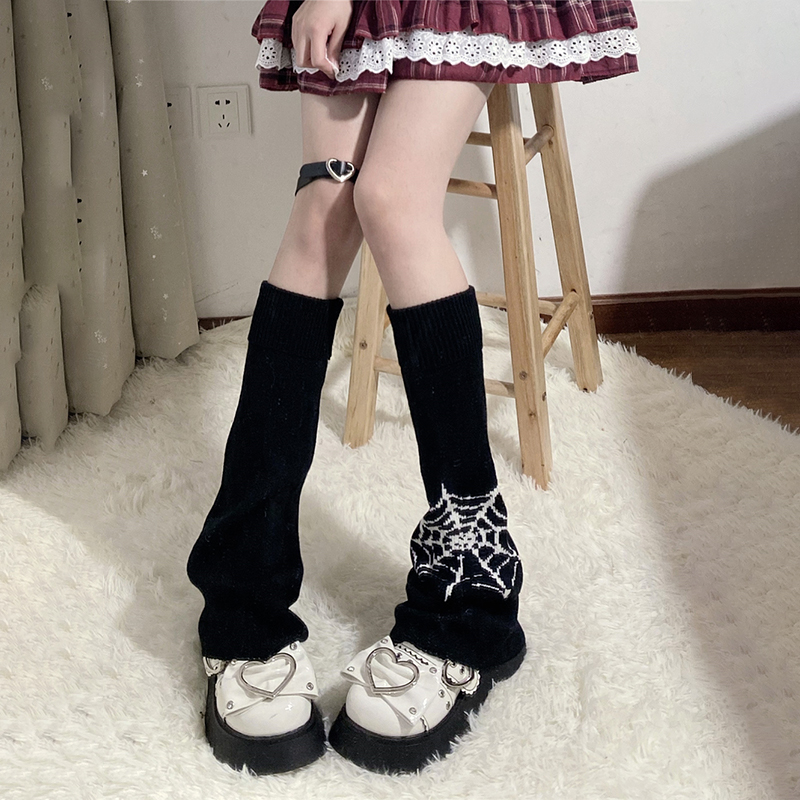 Y2k Meisje Japanse Harajuku Flare Beenwarmers Gothic Black Cobweb Lady Knit Been Warmer 2022 Lente Koreaanse Chic Mujer Gebreide sok