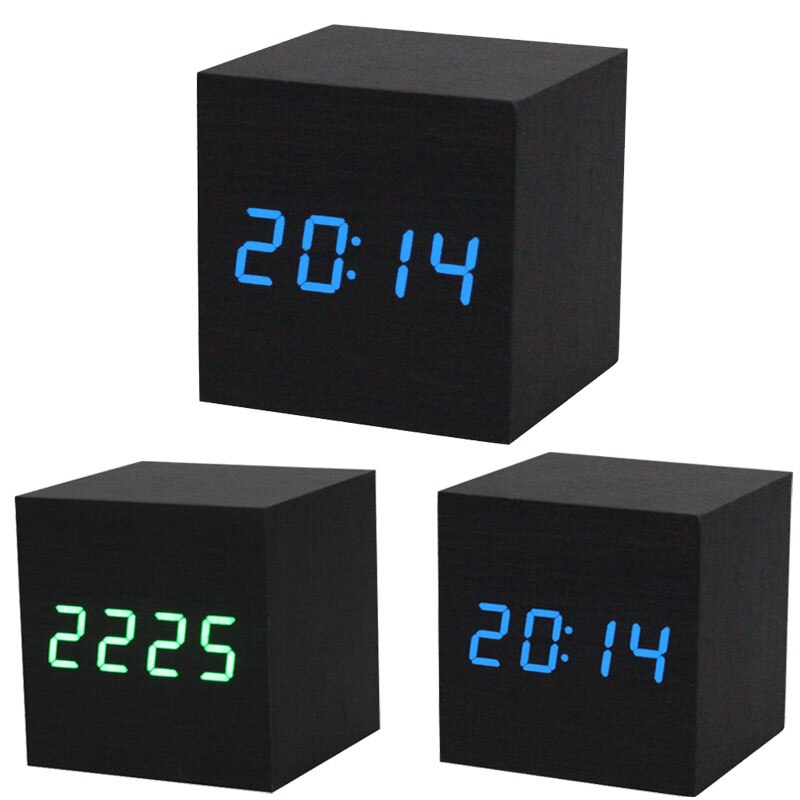 akustische Kontrolle Alarm Holz Würfel Uhr LED Kalender Kreative Anzeige Schlafzimmer Schüler tisch uhr