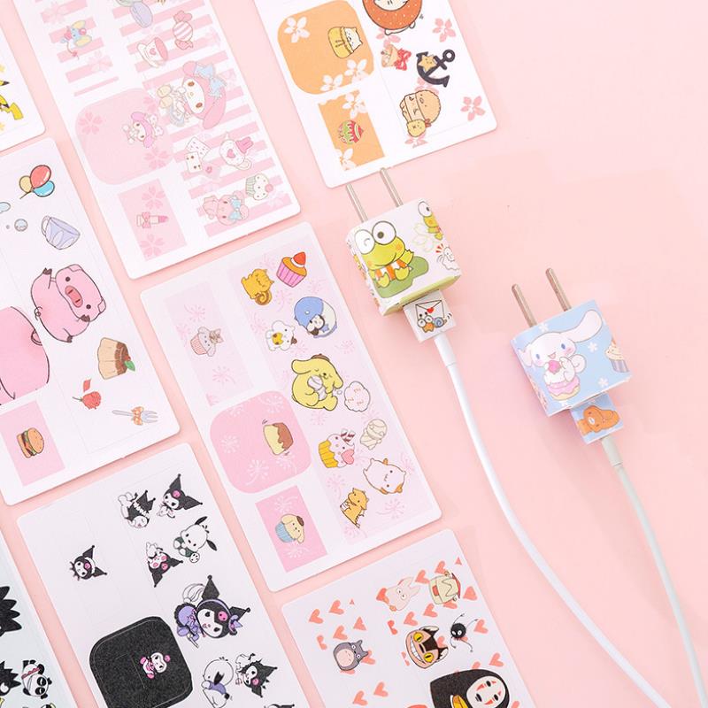 5 Pz/lotto Cute Anime Melody Kuromi USB Cavo Dati Mobile Del Fumetto Adesivi Cavo del Caricatore del USB Cavo di Protezione Adesivi Giocattoli