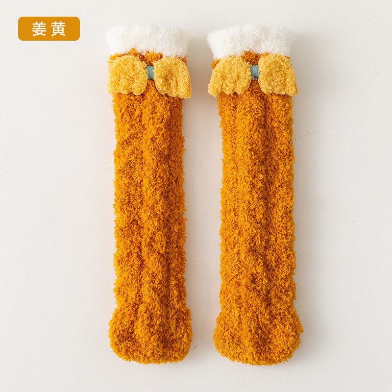 Nette Winter Warme freundlicher Socken Dicken Korallen Vlies Stich FlüGel Baby Socken Knie Höer Boden Socke für Weihnachten Neue jahre: Kurkuma