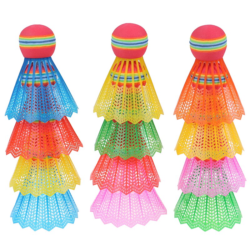 12 pces badminton eva cabeça náilon badminton penas para o entretenimento do esporte do jogo com barril transparente arco-íris bola