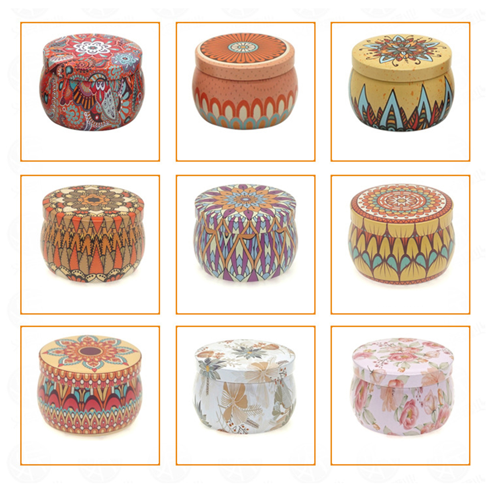 9pcs Retro Floral Tin Can with Lid Jewelry Tin Box Cookie Candy Tea Storage Organizer Handmade Candles Making Container