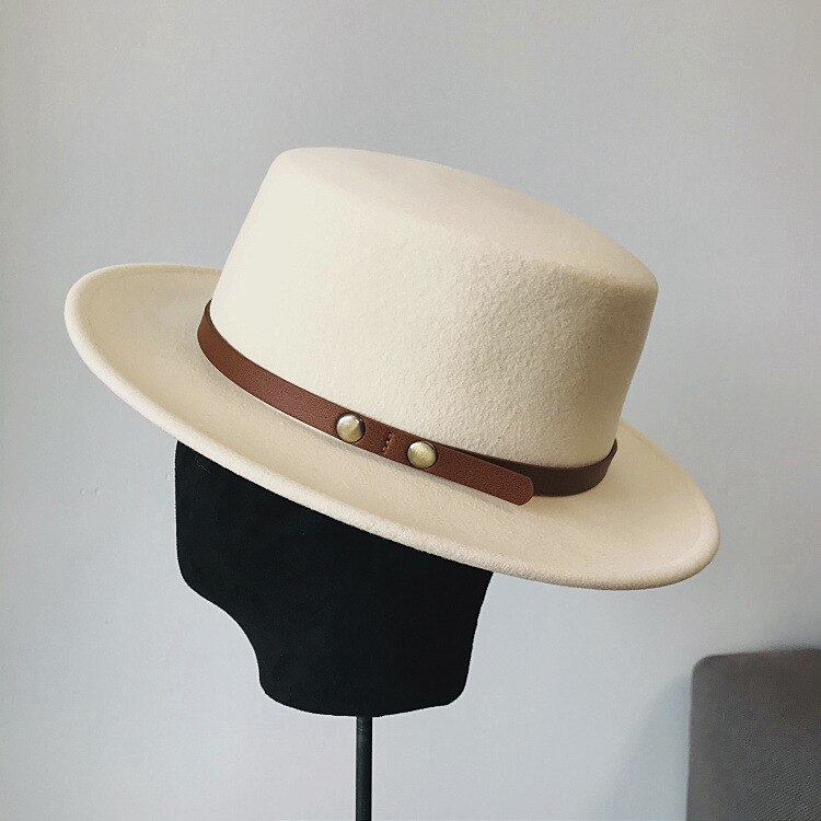 Winter Fahsion Hoeden Voor Vrouwen Fedora Met Riem Rond Wit Zwart Schipper Wol Hoed Porkpie Stijl Verstelbare Tovenaar