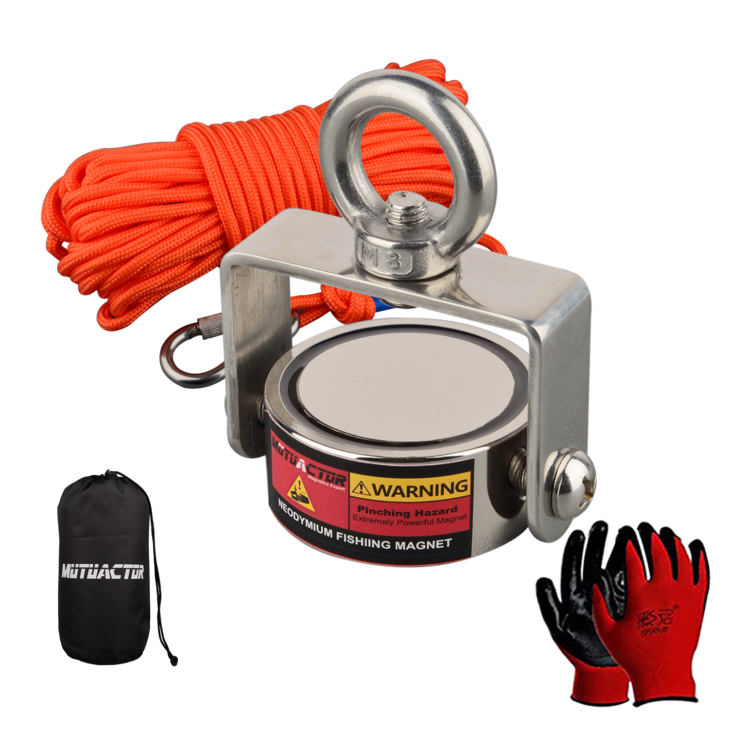 160 kg * 2 starker Neodym-Magnet, doppelseitige Suche, magnetischer Super-Power-Bergungs-Angelmagnet mit Suchseil: Silber