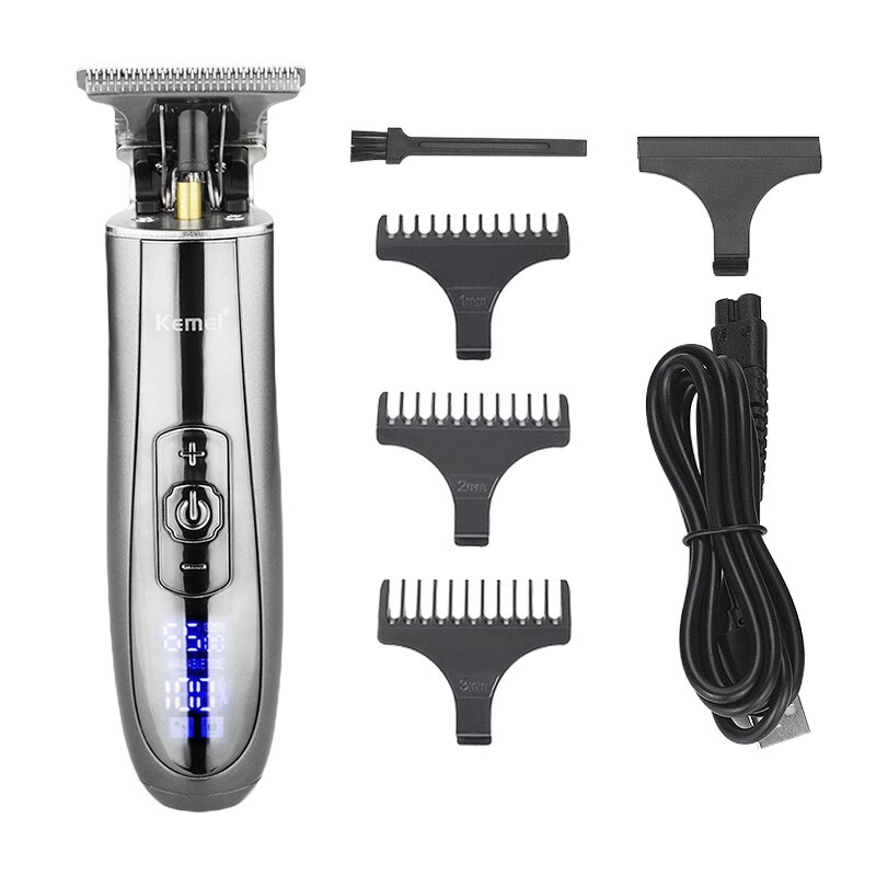 Kemei KM-129 Skeleton Cordless Hair Trimmer for Men LCD Display Haircut Tools Speed Control 0mm Skin Cut Fits Wahl T-Wide Blade: without box