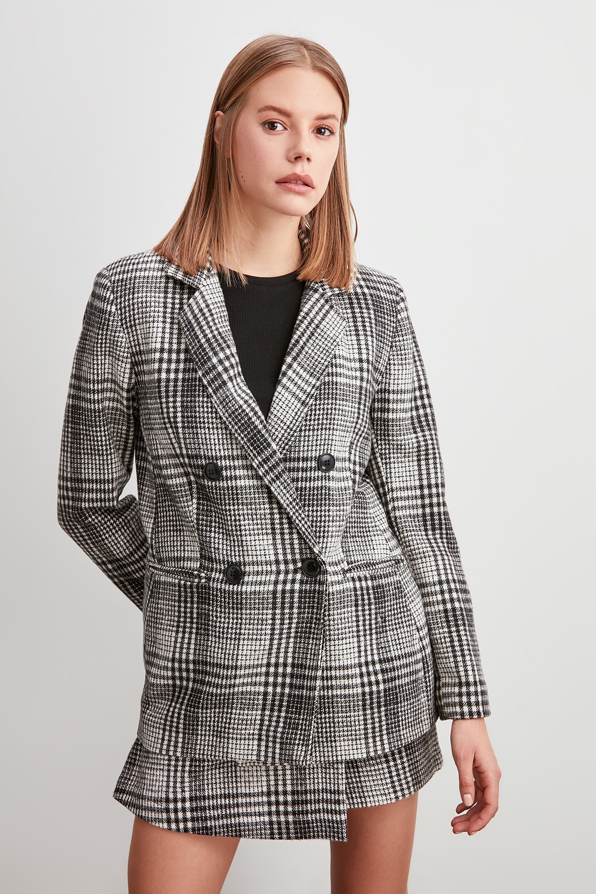 Trendyol Plaid Coat Jacket TWOAW20CE0386