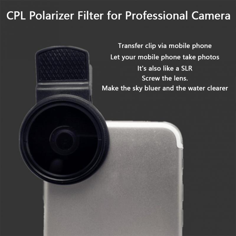 37MM Circular Camera Black Accessories CPL Filter Universal With Clip Portable Polarizer Wide Angle Lens Phone