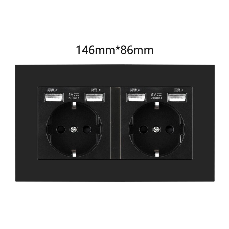 Wall Power EU Standard Socket Triple Singel Double Triple Quadruple Electricity Outlet Black 2.1A USB Plug Plastic Panel: 146EU.USB Socket