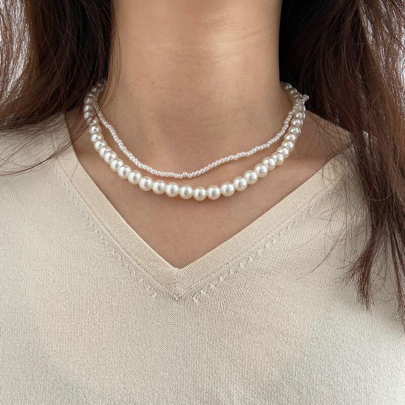 YWZIXLN 2021 Trend elegancka biżuteria ślubna duży naszyjnik z pereł dla kobiet moda biała sztuczna perła Choker naszyjnik N0179: Platerowany rodem