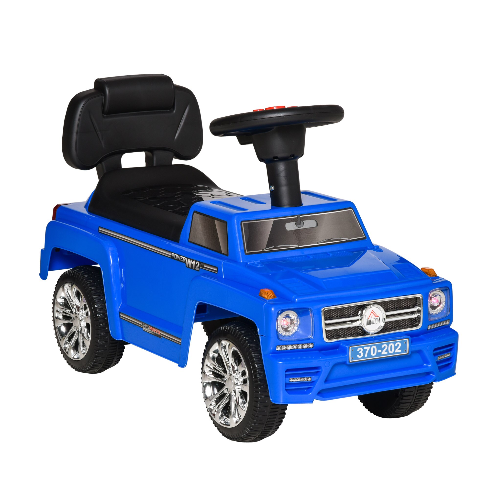 HOMCOM Coche Correpasillos para Bebé de 18-36 Meses Coche sin Pedales con Faros Música Bocina Compartimento de Almacenaje y Respaldo Alto 68x30,5x41,5 cm: Blue