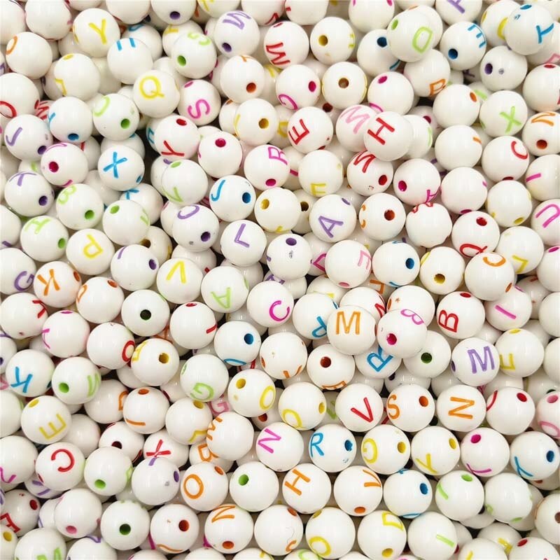 100 stk/parti dejligt til diy halskæde armbånd brev smil perle akryl perler smykker finde høj rund form: Farverigt brev