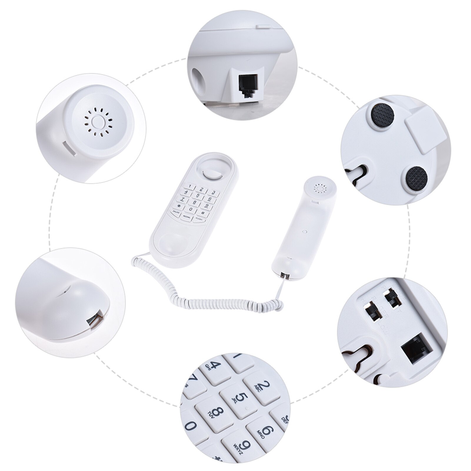 Portable Corded Telephone Phone Pause/ Redial/ Flash Wall Mountable Base Handset for House Home Call Center Office Company Hotel