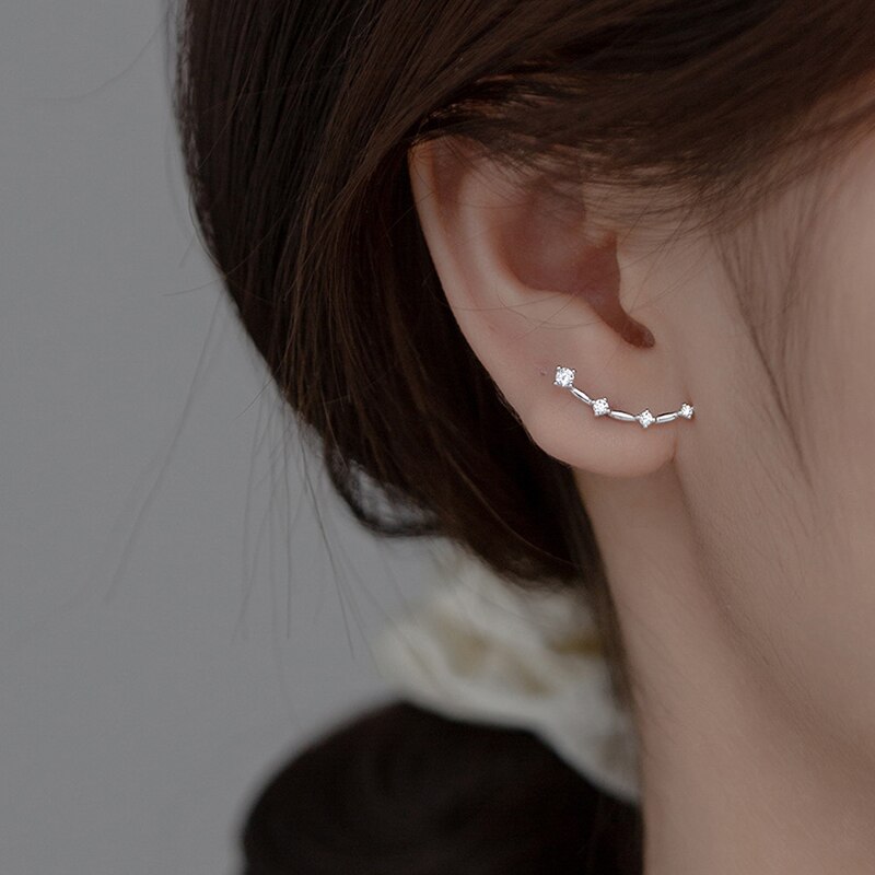 Inzatt Real 925 Sterling Zilver Zirkoon Lijn Arc 18K Gold Stud Oorbellen Voor Vrouwen Trendy Fijne Sieraden Minimalistische Accessoires