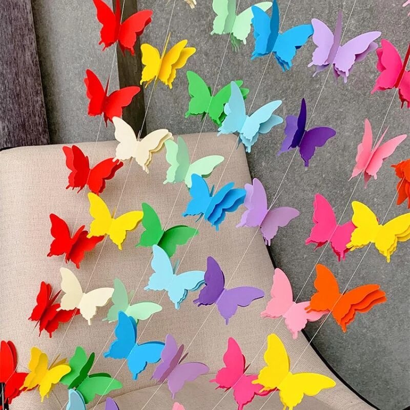 3D Paper Butterfly Garland Buntings for Wedding Party Birthday Festival Diy Banner Hanging Decorations 3D Paper Butterfly String