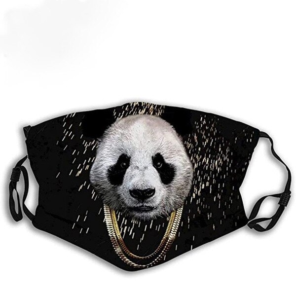 Mascarilla facial de algodón lavable y resistente al viento para hombre y mujer, tapabocas 3D con de oso Panda Lobo estampado, 1 unidad: D2