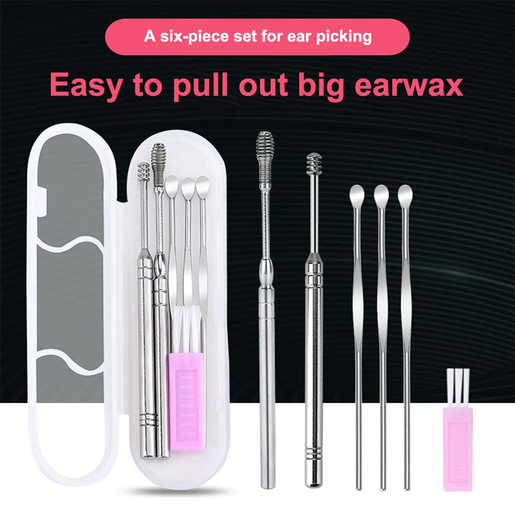6 Piece Ear Cleaner Tool Stainless Steel Ear Wax Removal Kit Ear Cleaning Spoon Set Ears Tool Ear Pick Tool with Storage Box: Option 2