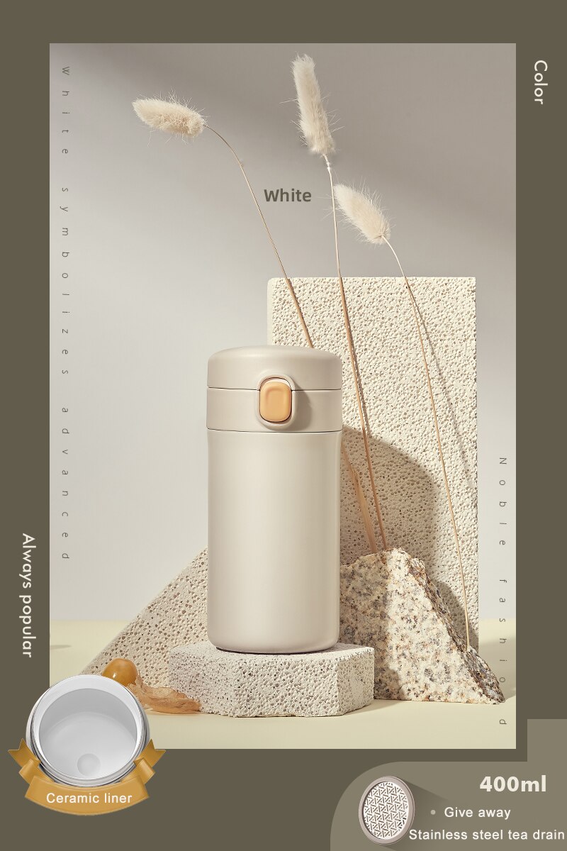 Premium keramisk foring termokande flaske kontor isolering kaffekrus drikke te termokande te kop adskiller te vand flaske: Hvid 400ml