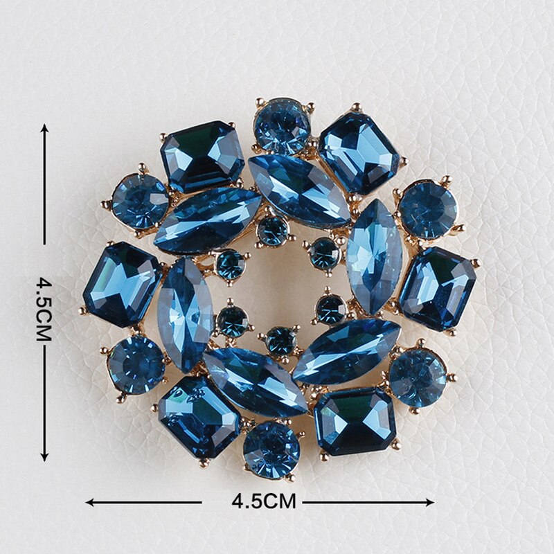 Blue Glass Crystal Bauhinia Flower Brooch Pins for Sweater