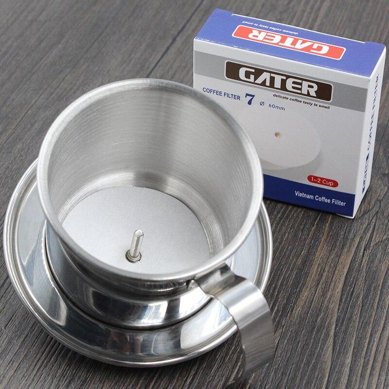 Rustfrit stål vietnam kaffe drypper filter pot og 100 stk papir filter sæt vietnam drop pot filter filter kop kaffe filter værktøjer