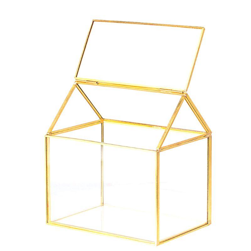 Geometric Glass Decor Terrarium Centerpiece Tabletop Planter Handmade Copper House Shape Flower Pot for Plants Succulents: Default Title