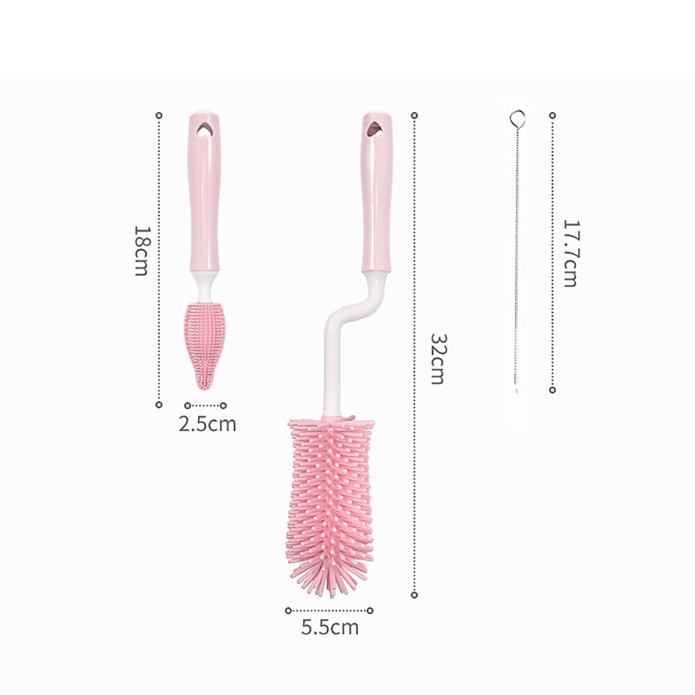 Silicone Water Cup Brush 360 Degree Rotation Baby Bottle Brush Set Kitchen Cup Scrubber Brush For Cup Cleaner Clean Home