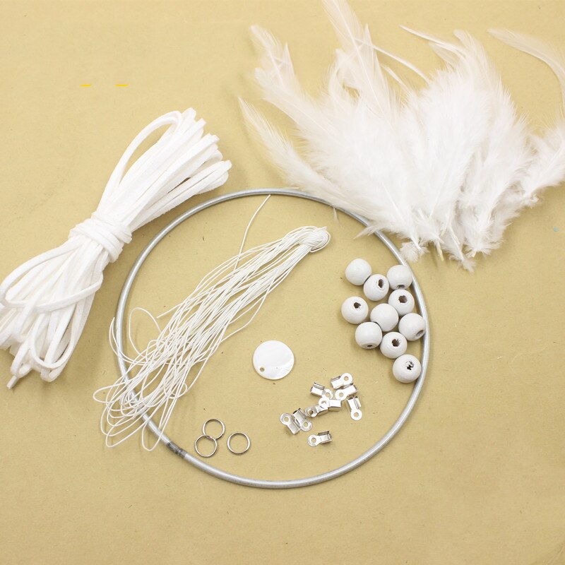 Kit de accesorios de atrapasueños DIY, decoración colgante de pared para el hogar para niños, artesanal: White