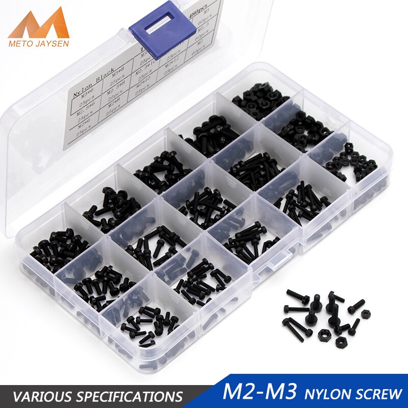 480pcs M2 M2.5 M3 Nylon Round Head Phillips Screw Bolts Hex Nuts Set Black White Plastic Screws Assortment Kit