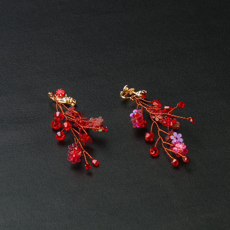 Red Crystal Crown Chinese-Style Wedding Headdress Handmade tiara earrings Wedding Bridal Accessories