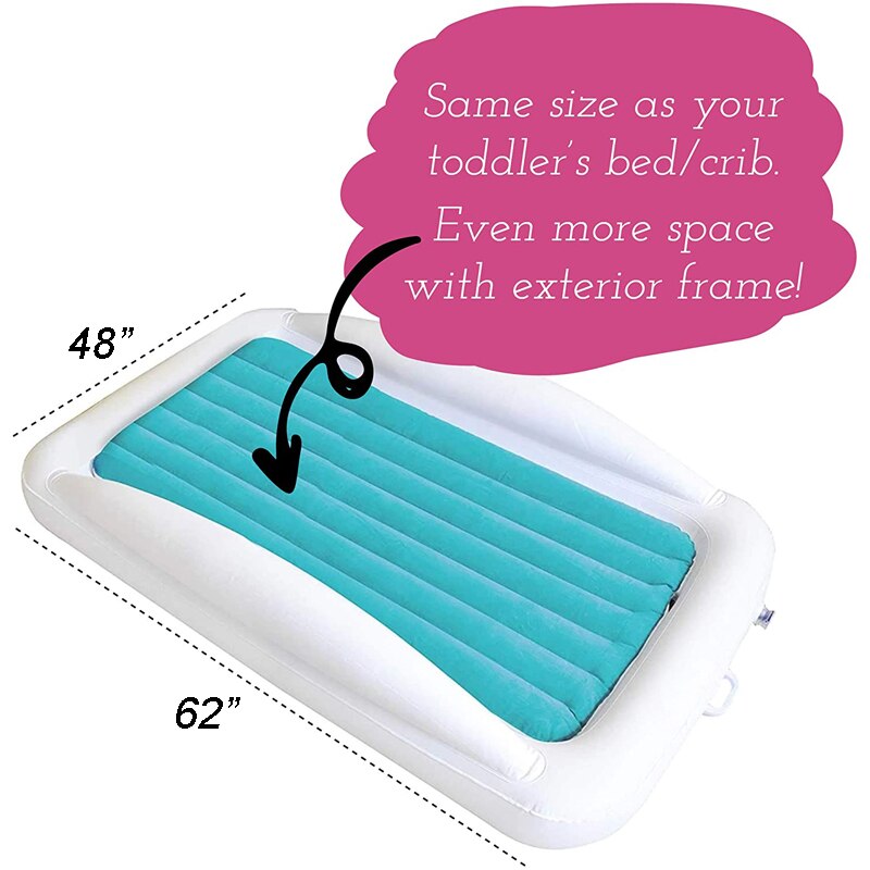 Inflatable Toddler Travel Bed Foldable Portable Bed Kids Blow up Mattress with High Safety Bed Rails Inflatable Toddler Crib