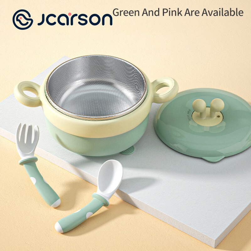 JCARSON – couvercle de bol à ventouse pour bébé, ensembles de vaisselle, plaque d&#39;aspiration, plats grille d&#39;injection d&#39;eau, cuillère fourchette en acier inoxydable