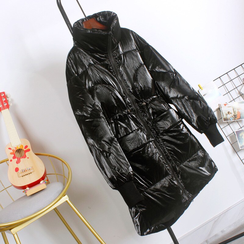 Winter dames lange witte eendendonsjas met opstaande kraag, damesmodel, warme, waterdichte en winddichte jas, grote maten: Zwart / Xl