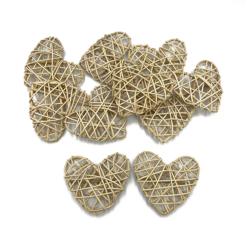 Bola de mimbre Natural para decoración del hogar, 10 piezas, 5cm/6cm/7cm, corazones de mimbre, para mesa de boda