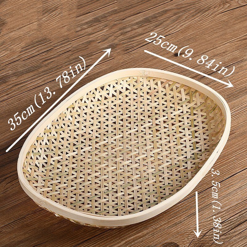 Bambu käsintehty kutominen paju hedelmälevyt iso ontto säilytysastia ruoalle välipala leipä tasainen vati pyöreä tarjotin rottinki: Ovall 35 x 25 x 3.5cm