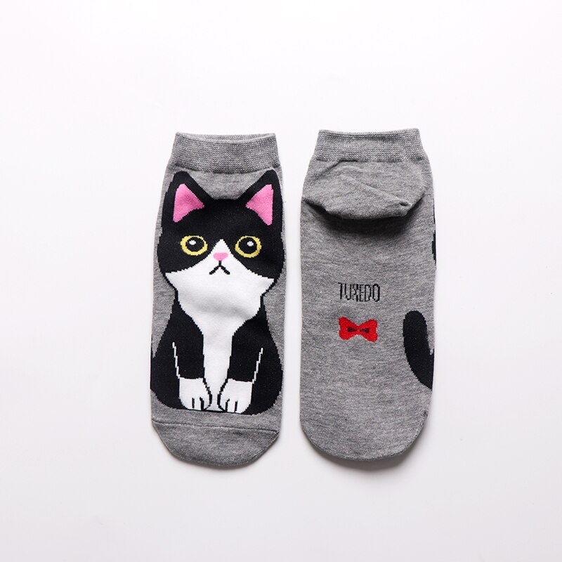 5 par tecknad hundbild katt söta strumpor kvinnor harajuku stil djurstrumpor tecknat djur hund katt nyhet stil lager: Grå