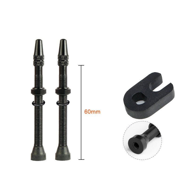 2pcs Bicycle Valve Mountain Road Bike Presta Valve MTB Cycling Accessories Brass Core Alloy Valve 40/60mm for Tubeless Tire: 2pcs(black 60mm)