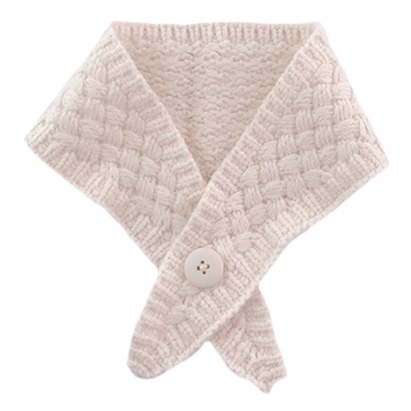 Women Knit Button Scarf Cross False Collar Solid Color Crochet Shawl Wrap Warmer 6XDA: Beige