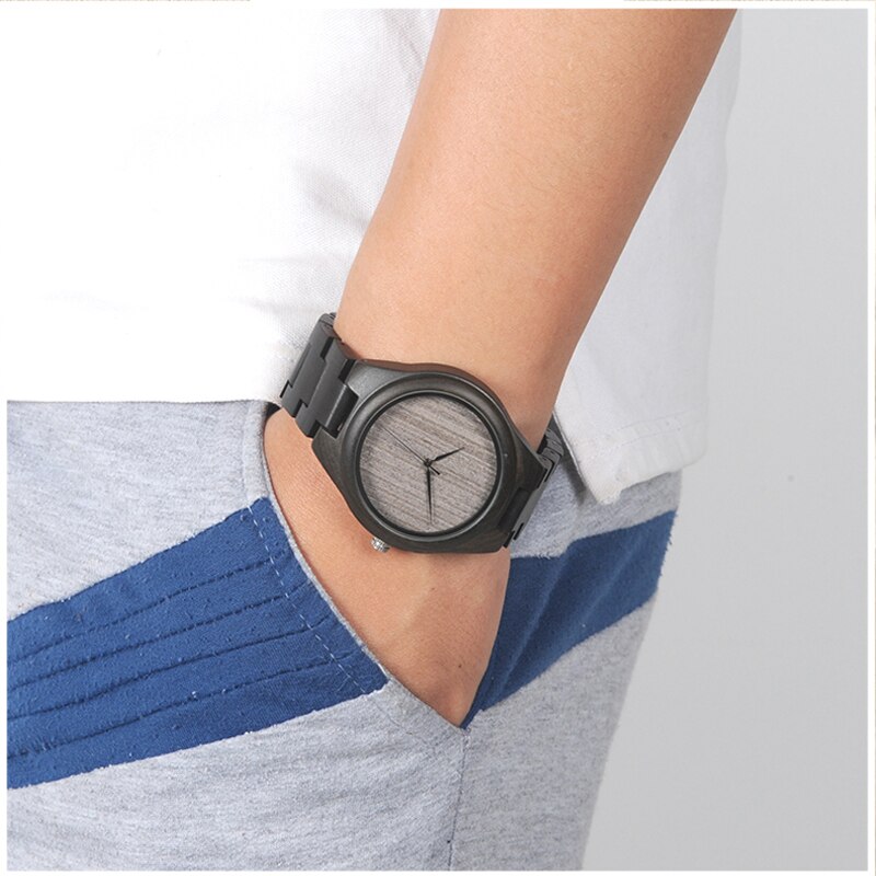 BOBO de AVES CdH06 Simple Gris Dial Relojes de Los Hombres de Madera De Ébano Hecho A Mano sin Escala Relojes con Banda de Madera como