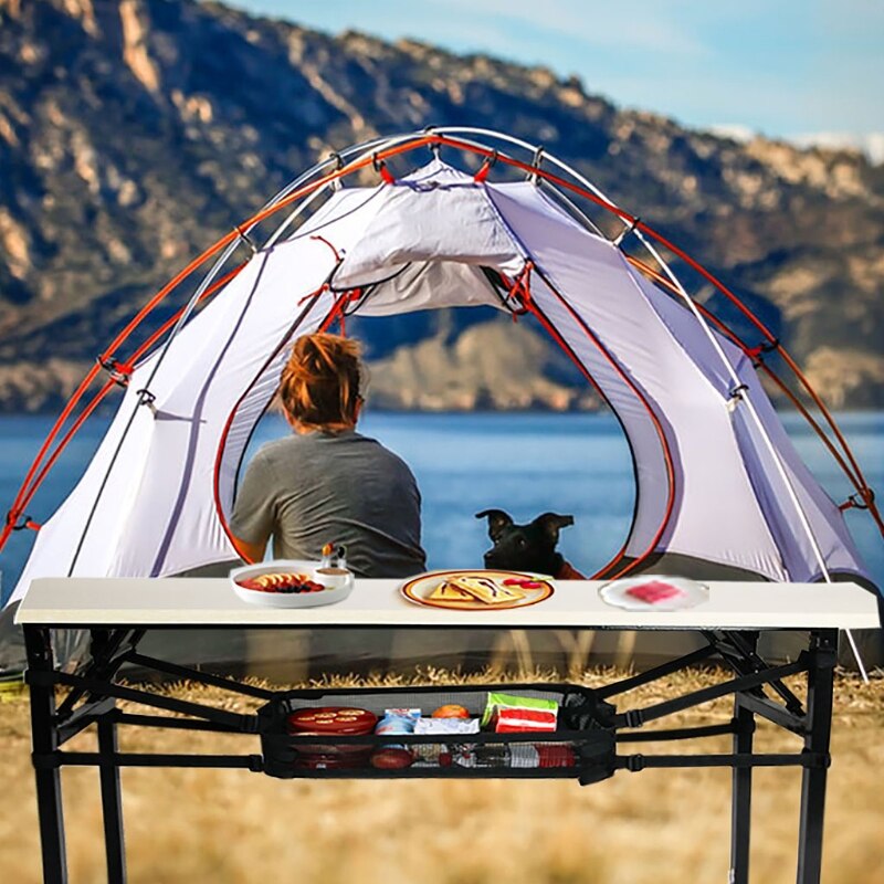 Black Mesh Camping Tafel Stuff Organizer Voor Tijdschrift Boek Mobiel Vinden Zware Picknicktafel Opknoping Pocket
