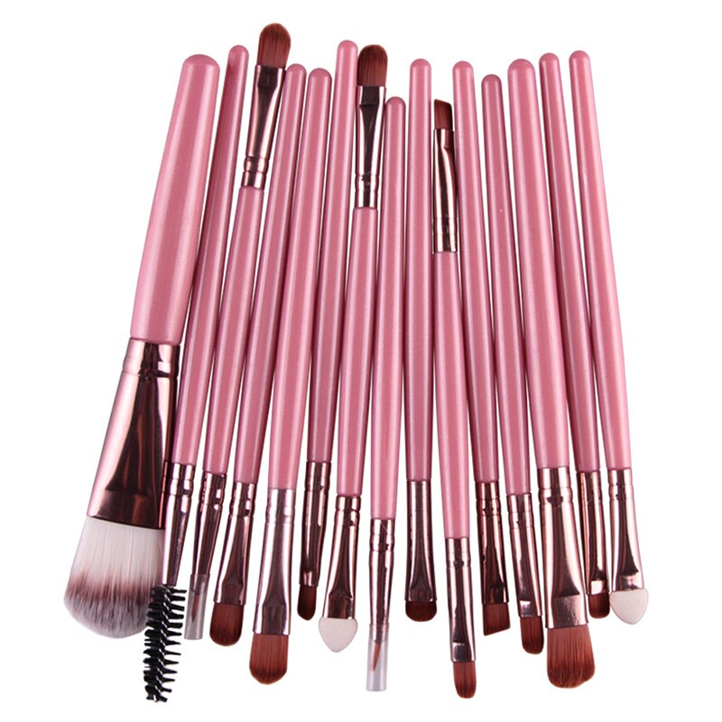 15pcs Portable Makeup Cosmetic Beauty Tools Eye Brush For Eyeshadow Eyebrow Multi-color Fiber Nylon Hair Plastic Handle