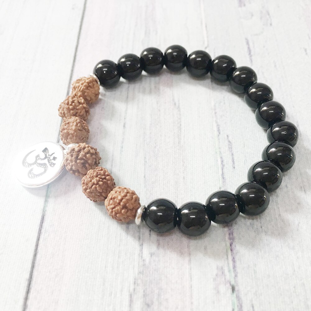 Ruberthen nouvelle de pierre noire Rudraksha Bracelet de Onyx Bracelet rustique Yogi Mala perles