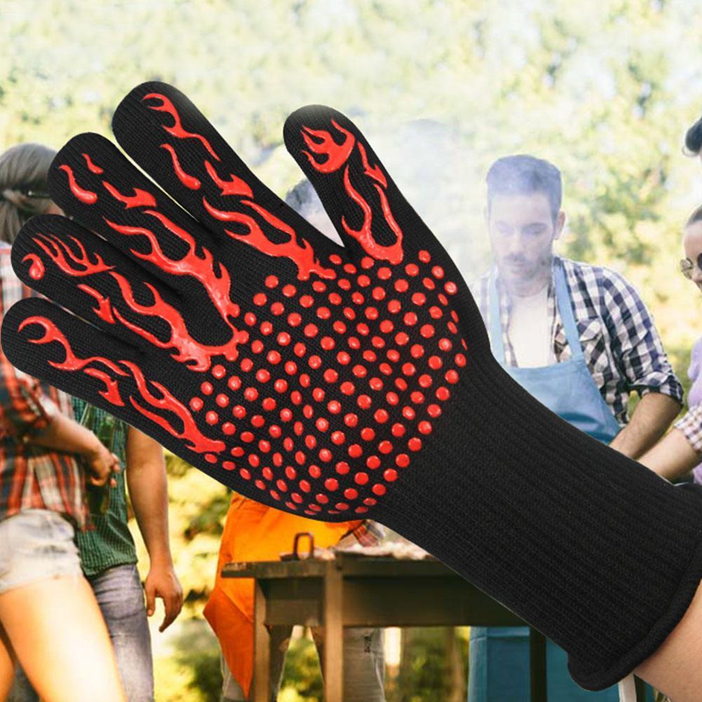 1pcs Kitchen Fireproof Gloves Heat Resistant Thick Grill Baking Mittens Barbecue For Bbq Oven Dish Gloves Roast Wash Silico P2T3