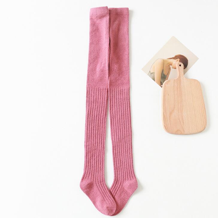 1-8 år gamle børn strømpebukser efterår vinter coral fleece strømpebukser til piger medium tykkelse varm ensfarvet piger& #39 ; leggings: Mørk lyserød / 3-5 år gammel