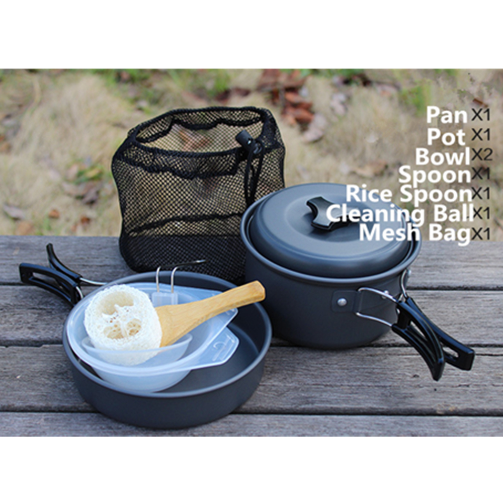 Vilead 8 stk / sæt udendørs køkkengrej sæt med gryde ris ris ske rengøringsbold bærbar camping bordservice køkkenudstyr sæt udstyr