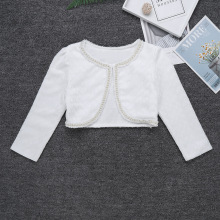 Weiß freundlicher Mädchen Hochzeit Jacke Perlen Eine Geschmack Verschluss Bolero zucken Strickjacke oben Kurze Jacke für Festzug Formale Partei wickeln