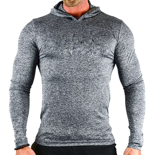 MUSCLE ALIVE-ropa deportiva para hombre, ropa de , sudaderas con capucha para culturismo, sudadera de Fitness, camisa fina de poliéster: S / Heather Gray