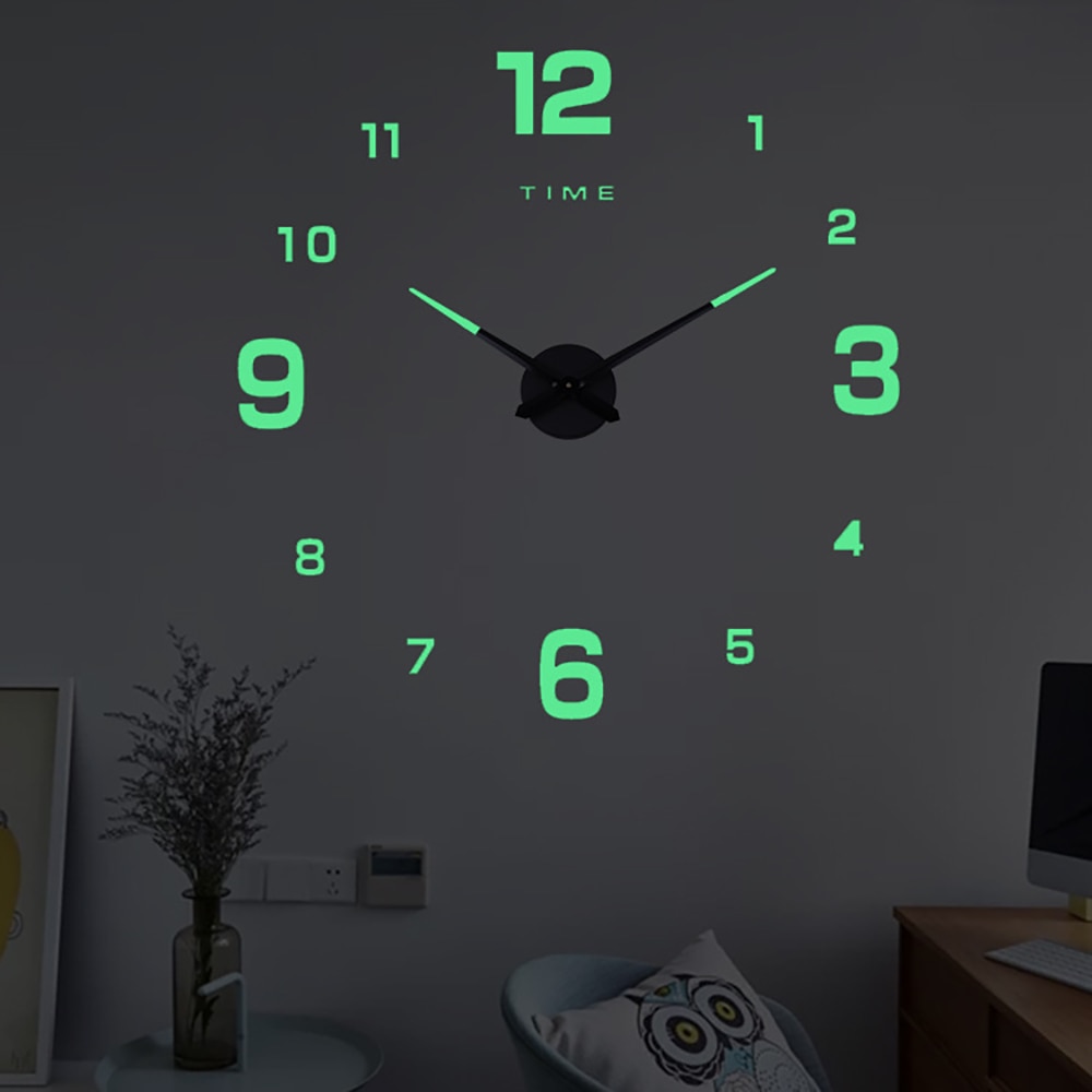 Horloge murale lumineuse 3d sans poinçon, décoration murale fluorescente dans l&#39;obscurité, décoration murale auto-adhésive pour la maison: C
