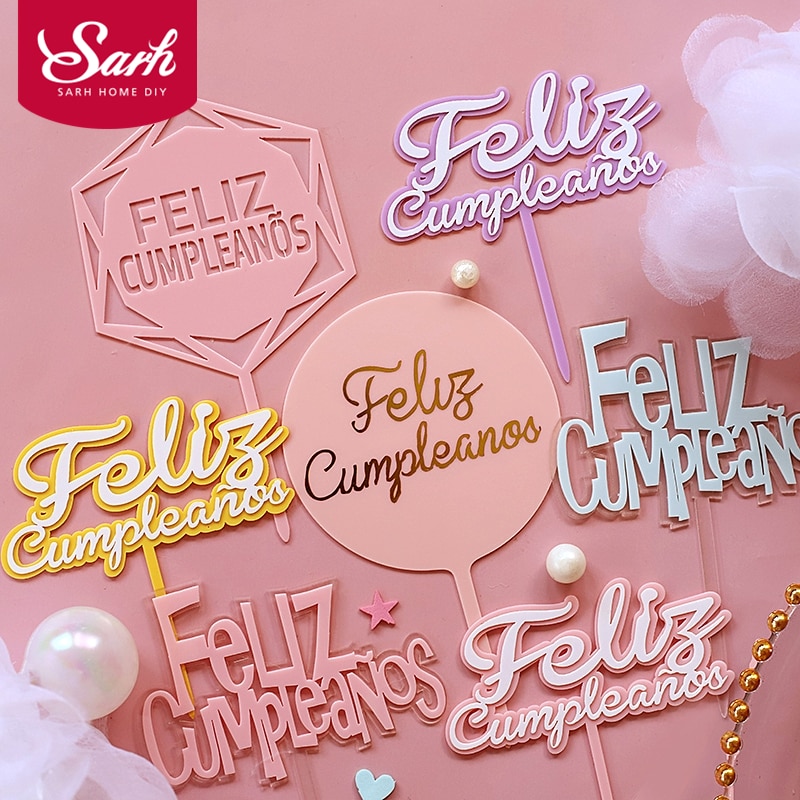 Feliz cumpleaños. español akryl slik farve tillykke med fødselsdagen kage topper på spansk til festdekoration bageartikler