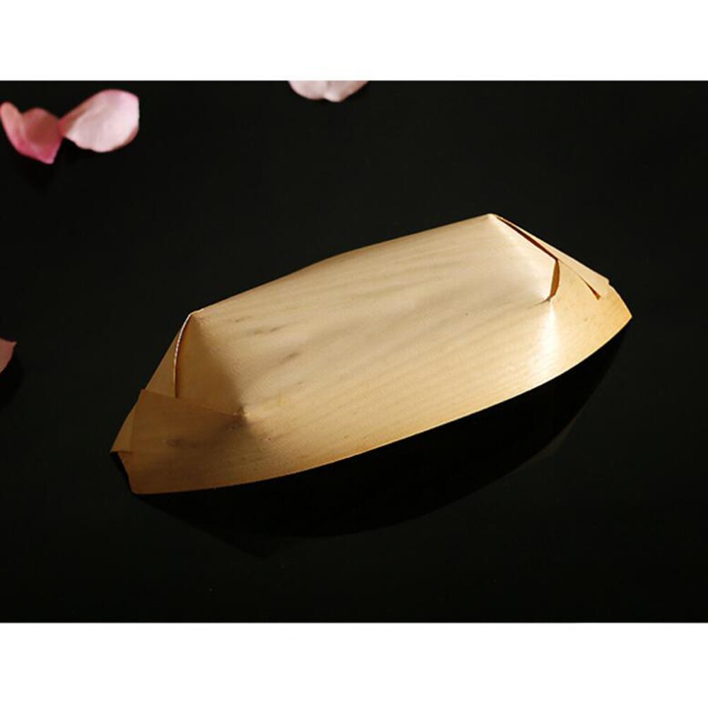 50 Pcs Food Tray Boat Shape Disposable Wooden Natural Birch Snack Nibbles Food Serving Tray for Restaurants Food Trucks