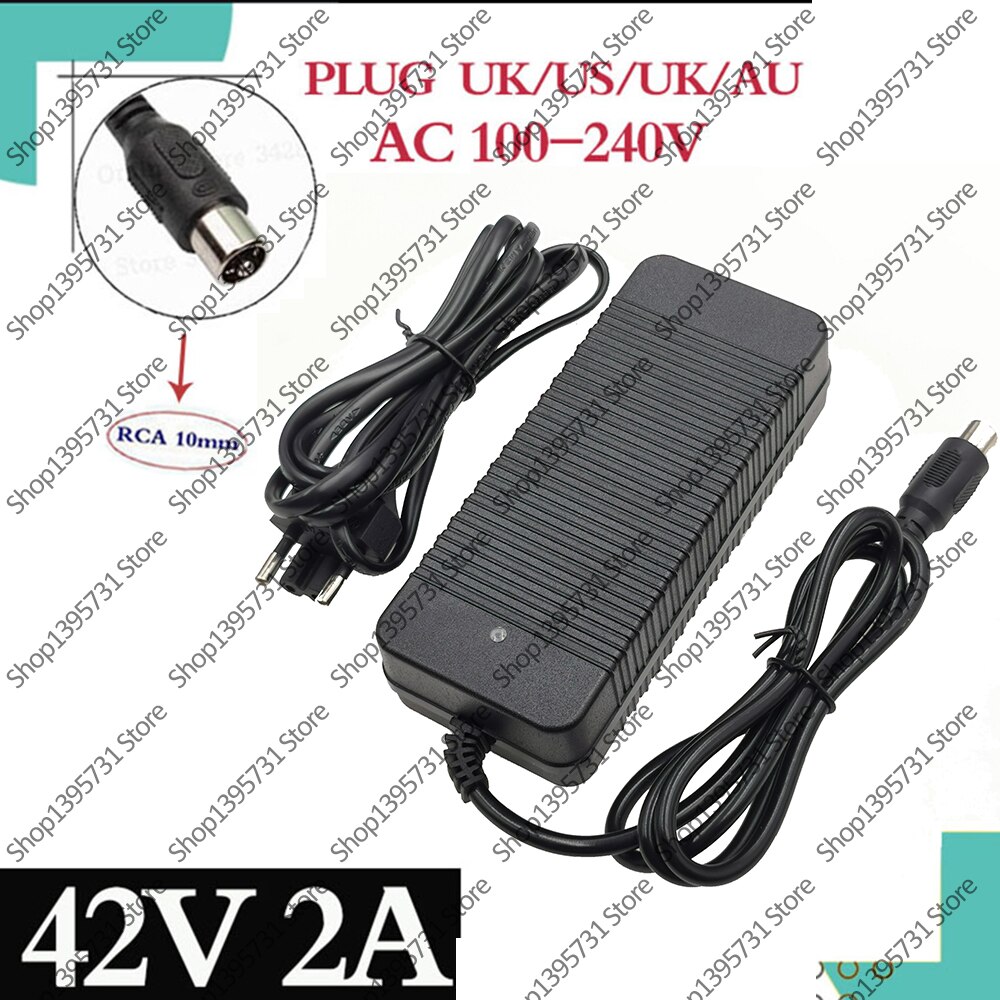 36V Charger RCA 10mm Plug Lotus Connector Output 42V 2A Powerboard Lithium Battery Charge
